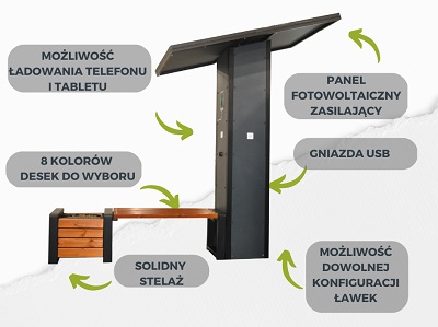 Ławka solarna Solare III stalowo drewniana